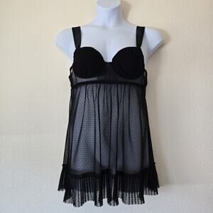 Gilligan O’Malley Women's Sz Large Luxe Sheer Black Babydoll Teddy Lingerie Top